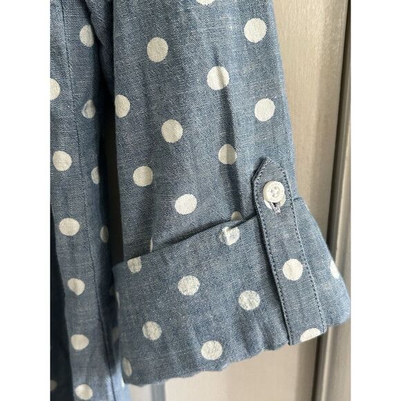Tommy Hilfiger Women's Small Button Utility Shirt Cotton Polka Dot Chambray Blue - Picture 6 of 9